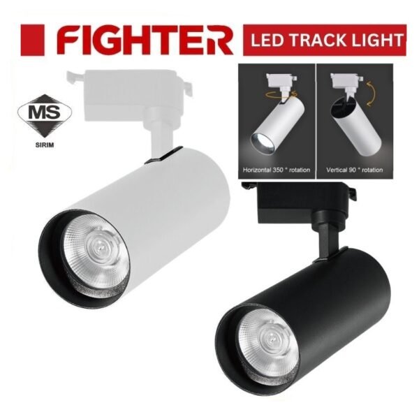 FIGHTER 12W LED Track Light (White) – 6500K Cool Daylight | Adjustable | SIRIM Certified
