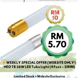NEO T8 36W 4ft LED Tube Light – 6500K Cool Daylight | SIRIM Certified | Energy Saving