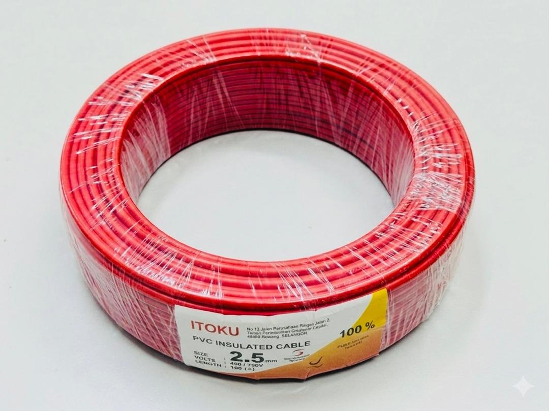 ITOKU 2.5MM PVC Insulated Cable Red SIRIM Approved Live Power Socket Wire Hardware Shop Near Me Subang Jaya Wayar 2.5mm