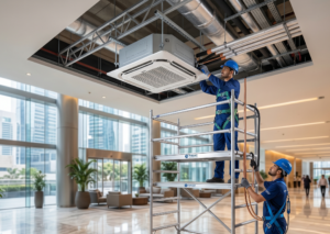 5.0 HP Ceiling Cassette AC Professional Standard Installation Free 7ft Copper Pipe Extra Piping Wiring PVC Casing Shabab Al Sharif Sumon Electrical Subang Jaya USJ 14 Selangor