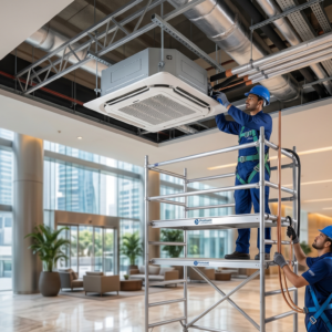 5.0 HP Ceiling Cassette AC Professional Standard Installation Free 7ft Copper Pipe Extra Piping Wiring PVC Casing Shabab Al Sharif Sumon Electrical Subang Jaya USJ 14 Selangor