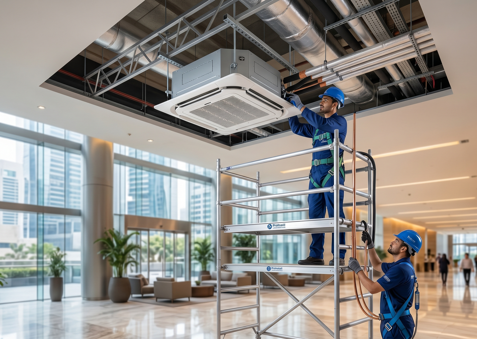 5.0 HP Ceiling Cassette AC Professional Standard Installation Free 7ft Copper Pipe Extra Piping Wiring PVC Casing Shabab Al Sharif Sumon Electrical Subang Jaya USJ 14 Selangor