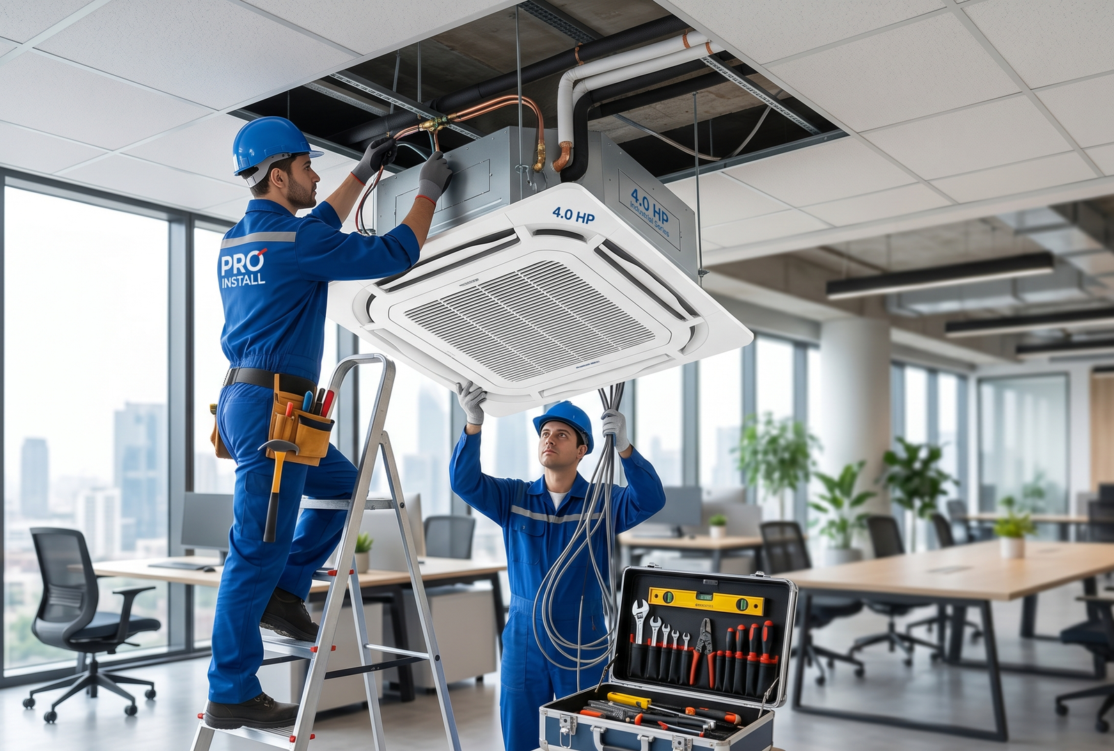 4.0 HP Ceiling Cassette AC Professional Standard Installation Free 7ft Copper Pipe Extra Piping Wiring PVC Casing Shabab Al Sharif Sumon Electrical Subang Jaya USJ 14 Selangor