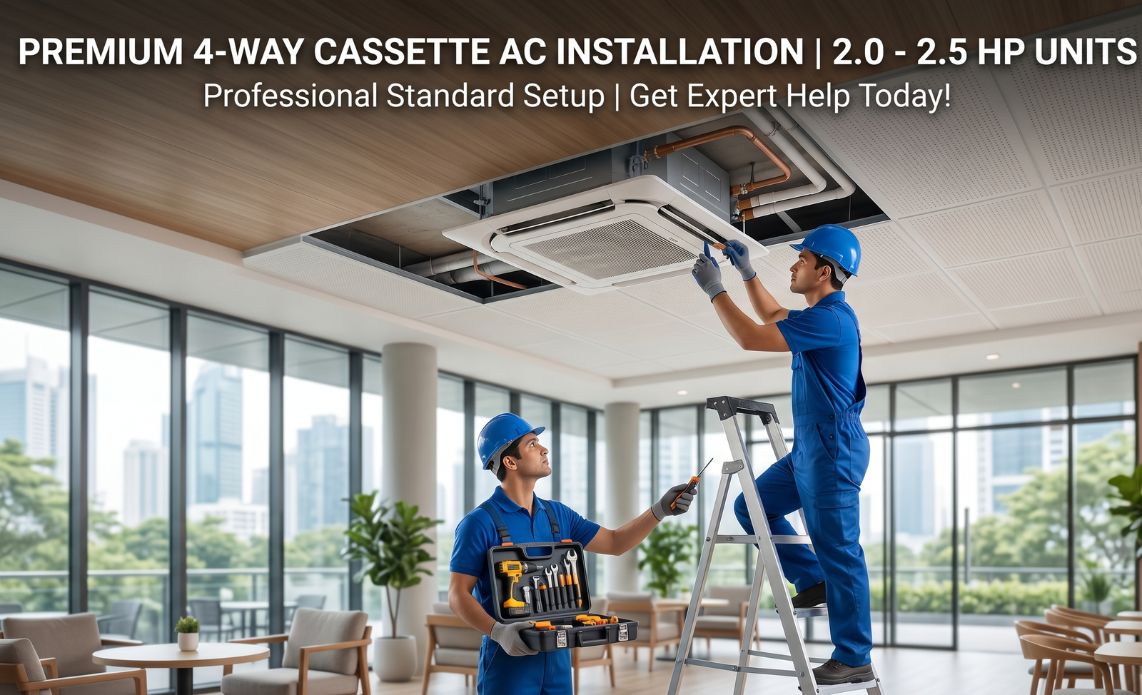 2.0 HP 2.5 HP Ceiling Cassette AC Professional Standard Installation Free 7ft Copper Pipe Extra Piping Wiring PVC Casing Shabab Al Sharif Sumon Electrical Subang Jaya USJ 14 Selangor