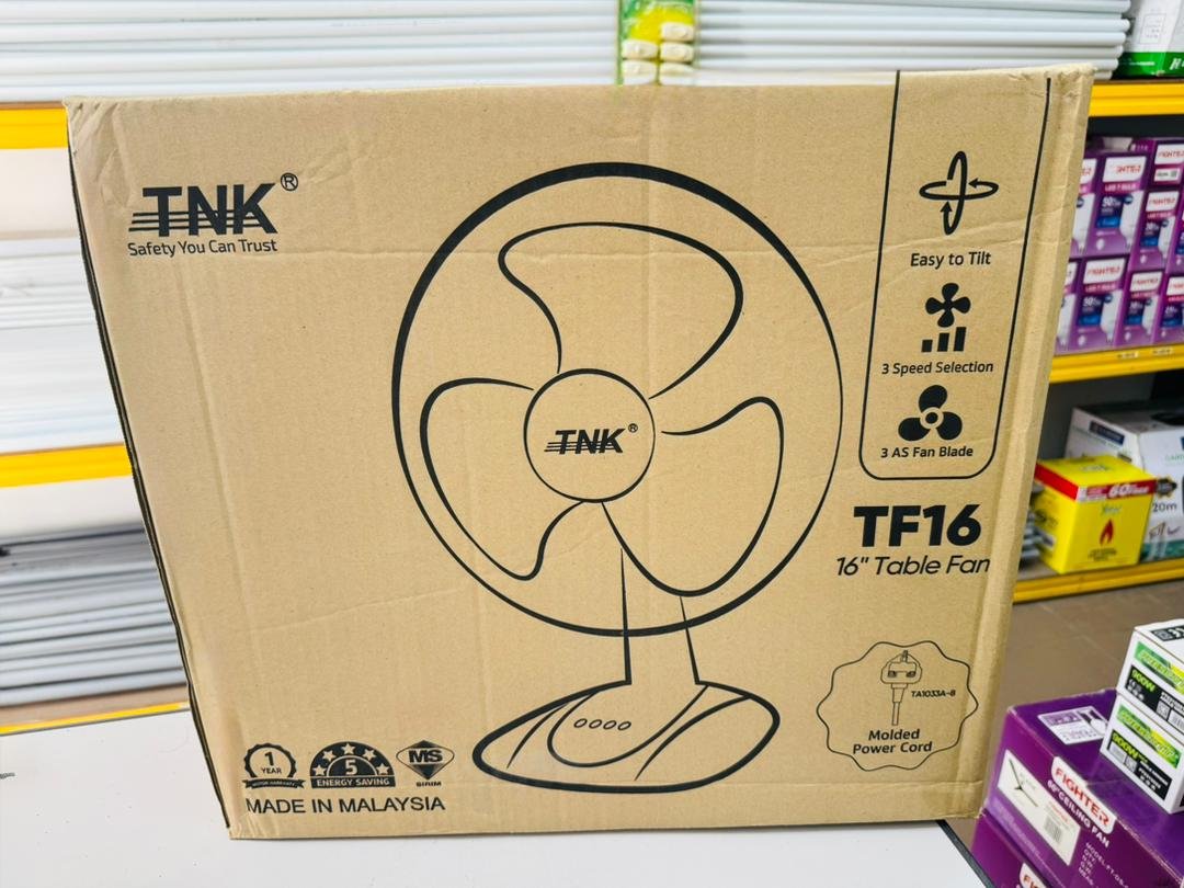 TNK TTF-1603 16 Table Fan White Grey 5 Star Energy 3 AS Blade Box Sumon Electrical Shabab Al Sharif Subang Jaya USJ 14 Selangor