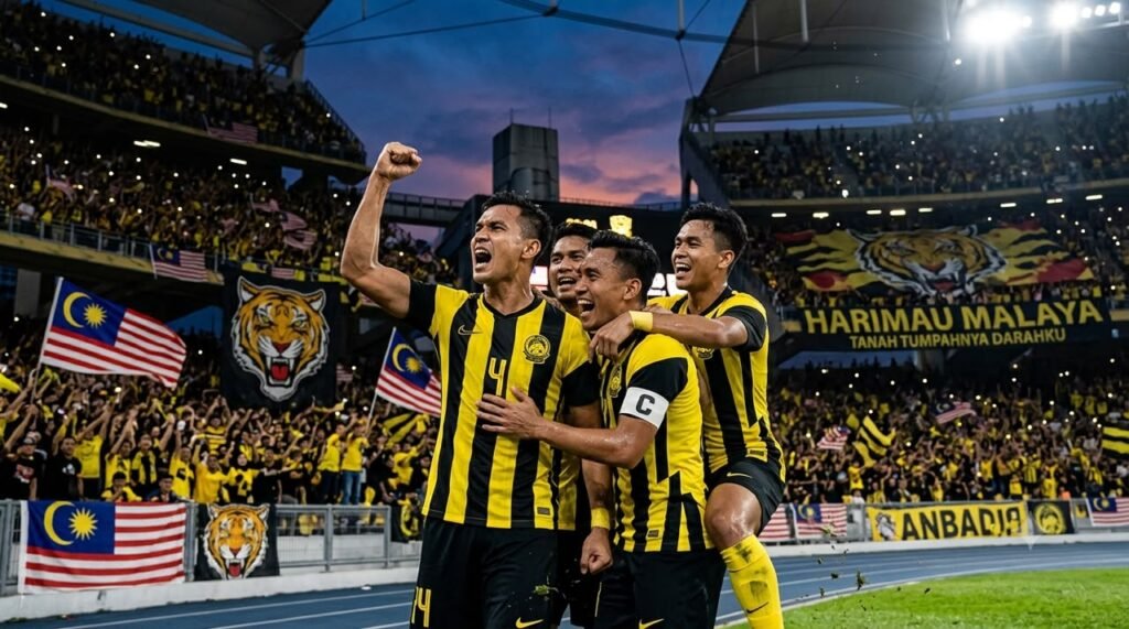 Malaysia national football team players celebrating