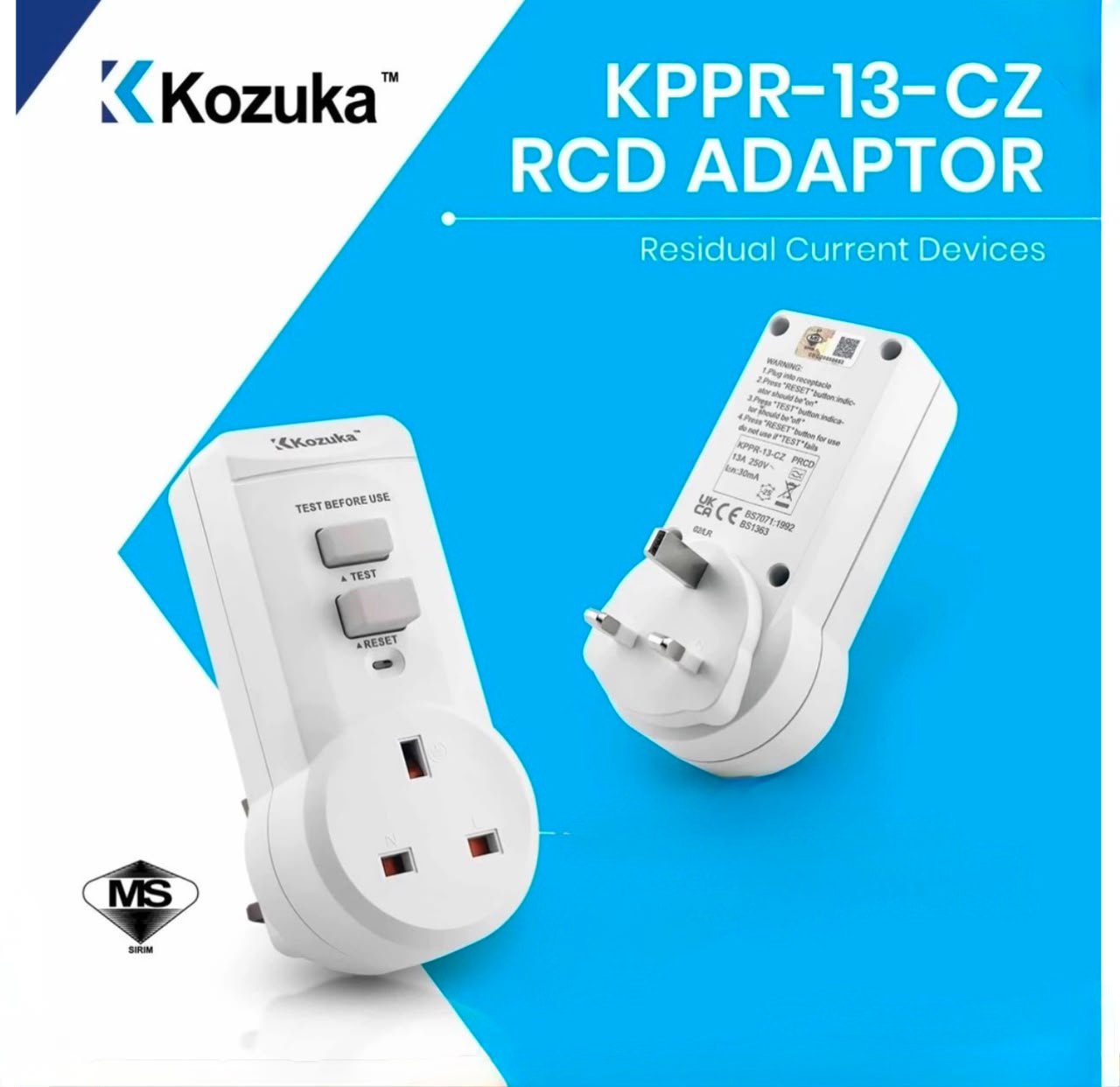 Kozuka 13A RCD ELCB Adaptor Switch Socket KPPR-13-CZ SIRIM Approved Sumon Electrical Subang Jaya
